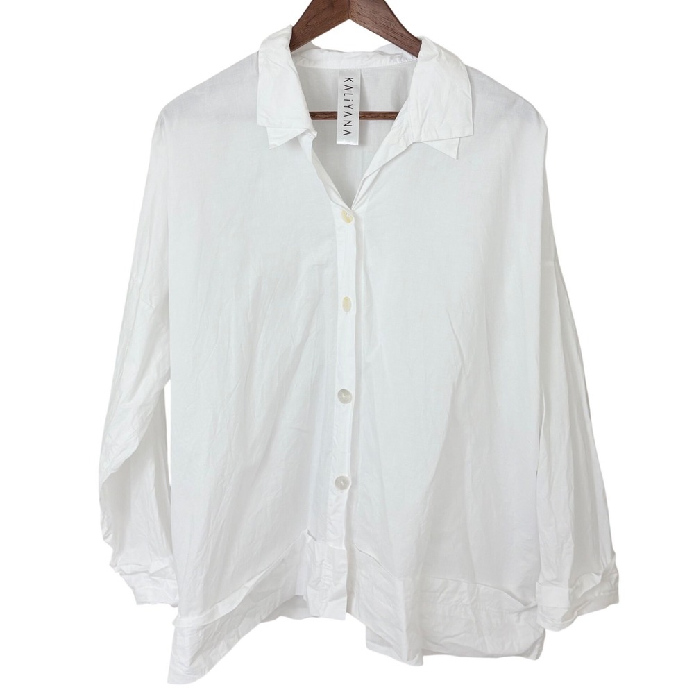 Kaliyana Button Down Shirt Womens XL White Lagenlook Cotton Minimal Capsule